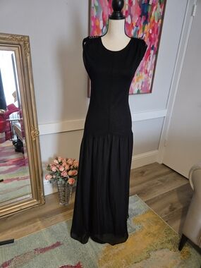 Massimo Dutti Black Maxi Dress with Removable Chain-Trim Shoulders